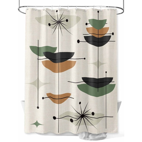 Shower Curtain Boho Mid Century Bathroom Curtains with Hooks, Waterproof Fabric Green Orange Geometric Abstract Bath Shower Curtains Set for Bathroom Bathtubs Decor 36x72 Inch