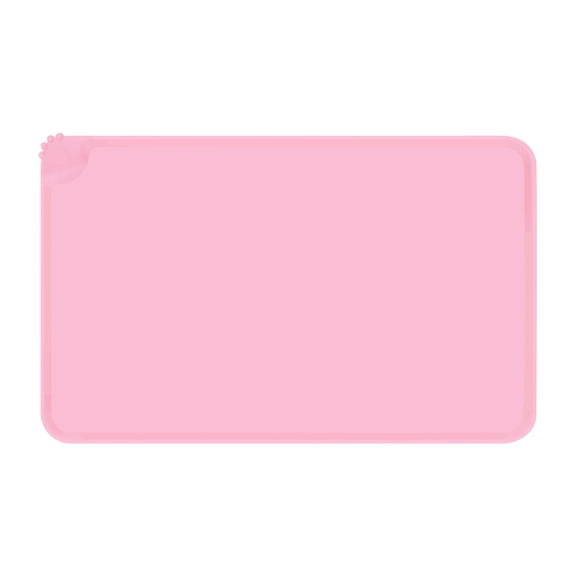 Paw Print Silicone Pet Feeding Mat Pink 19 x 12 Inch Waterproof Non-Slip Easy Clean Foldable Pet Bowl Mat for Dog Cat