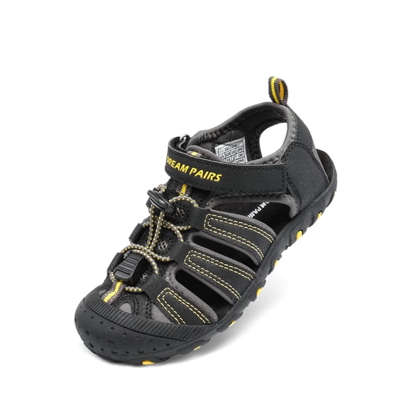 Dream Pairs Unisex Boys Girls Closed-Toe Outdoor Summer Sport Athletic Sandals Toddler/Little Kid/Big Kid 181105K BLACK/GREY/YELLOW Size 10