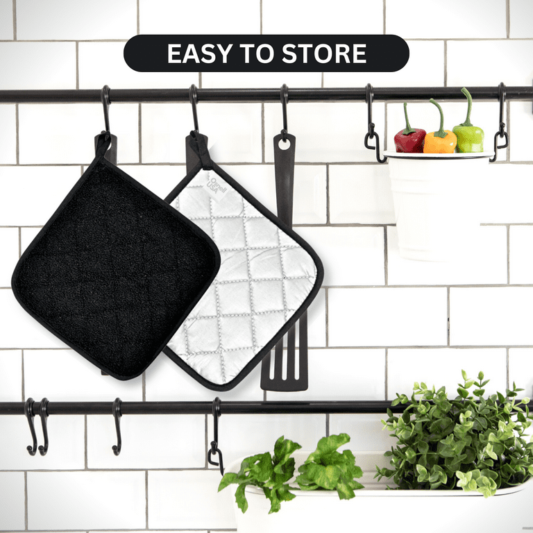 Pot Holders 7 Square Solid Color (Pack of 4) - Black - Cotton Pot Holders  for Kitchen by Osnell USA 
