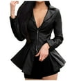 thumbnail image 1 of asdoklhq Womens Plus Size Coats Clearance Womens Ladies V-Neck Solid Coat Jacket Zipper Solid Turn Down Collar Outerwear, 1 of 8