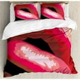 thumbnail image 3 of Girls Duvet Cover Set Twin Size, Sexy Lips of a Woman Mouth with Red Lipstick on Posing with Charming Gestures Artprint, Decorative 2 Piece Bedding Set with 1 Pillow Sham, Coral Tan, by Ambesonne, 3 of 3