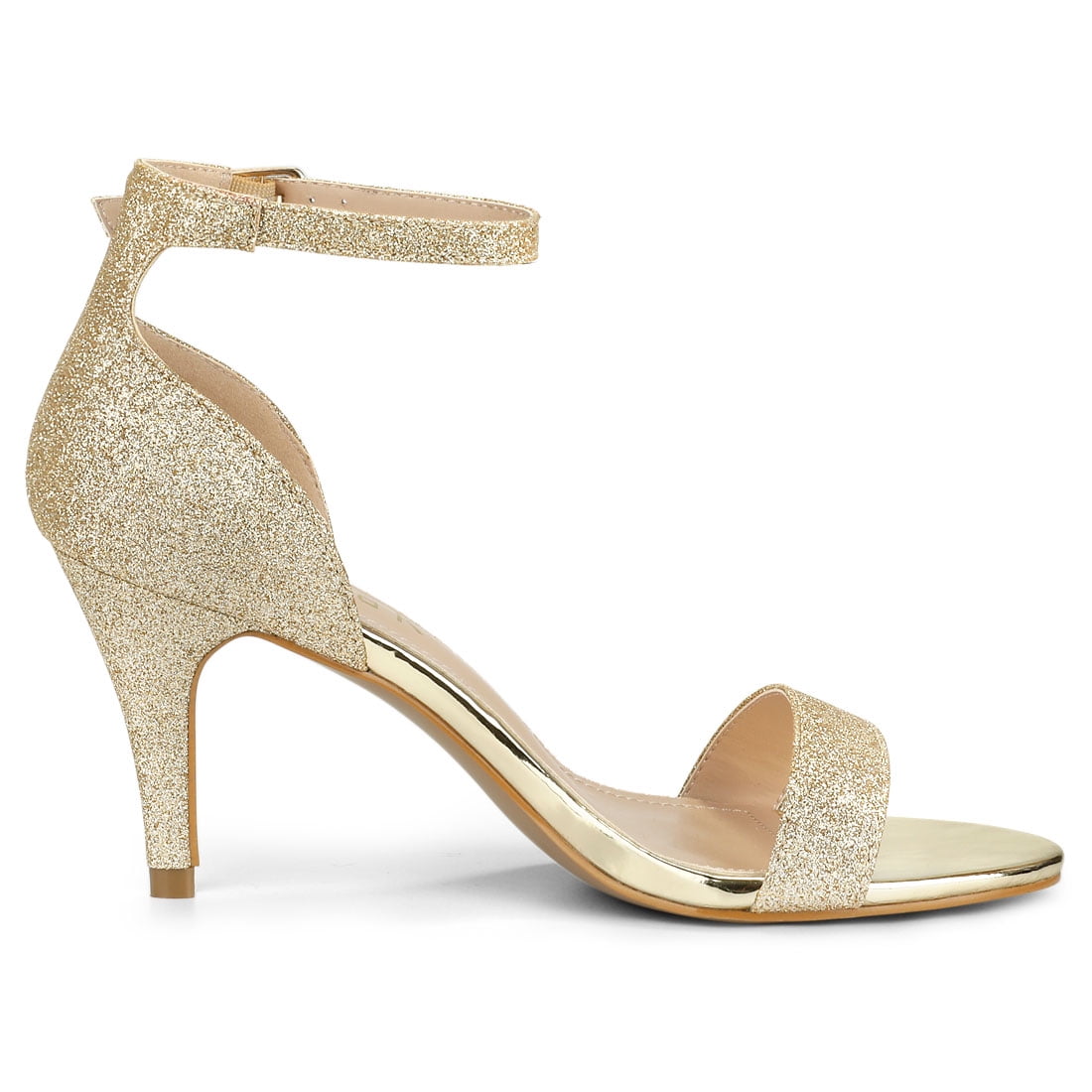 DARING DIVA Women's Glitter Ankle Strap Stiletto Heel Sandals Champagne Gold 9