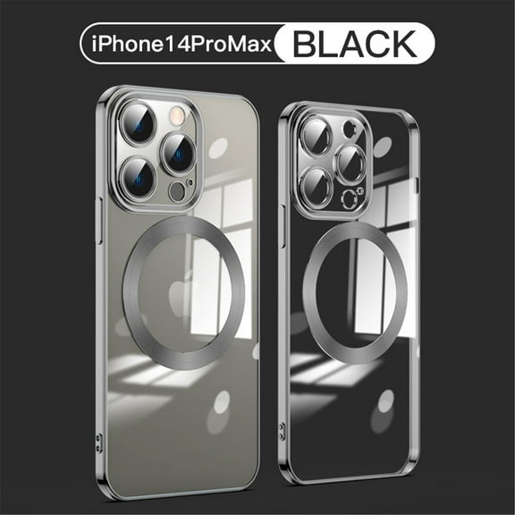 Tarise Magnetic Cover for Apple iPhone 14 Pro Max 6.7", iPhone 14 Pro Max Clear Case with Magsafe, Shockproof Non-Yellowing Clear Plating Slim Phone Cover Case with Camera Lens Protector, Black