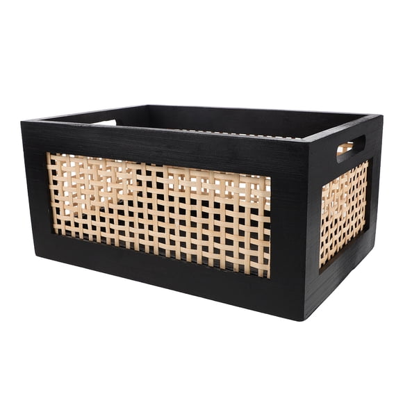 CATIEBYE Vintage Style Black Wooden Storage Crate for Books Snacks and Office Supplies