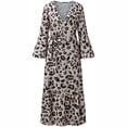 thumbnail image 4 of Qiopertar Robe Maxi Décontractée à Col en V Manches Longues Évasées Imprimé Mode Bohème Fendue en Solde à Moins de 5$ en Solde, 4 of 5