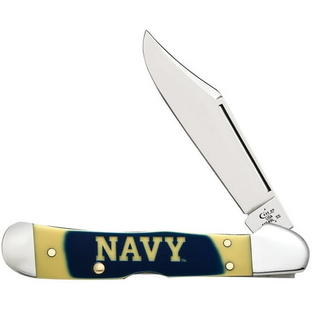 - CASE XX US Navy Blue and Yellow Synthetic Delrin Copperlock Stainless Pocket Knife Knives