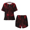 thumbnail image 3 of Lafuoo Red Gothic Skeleton Throne Pattern Women's Round Neck Short Sleeve Pajamas Set, Button Pajamas Elastic Band Pajamas Home Wear-Medium, 3 of 9