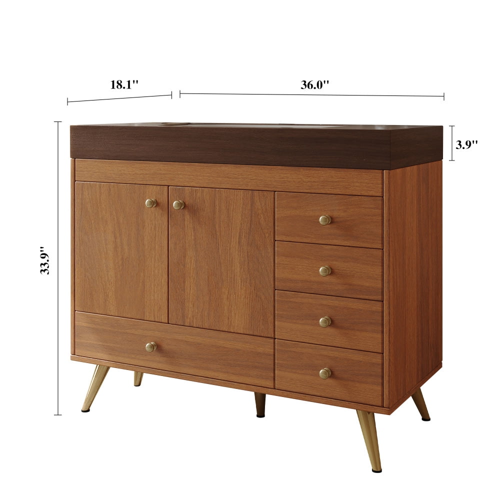 FFZ 36" Freestanding Bathroom Vanity with Faux Marble Top, Ceramic Sink, 5 Drawers & Stainless Steel Legs,4 Colors for Bathromm and Living Room
