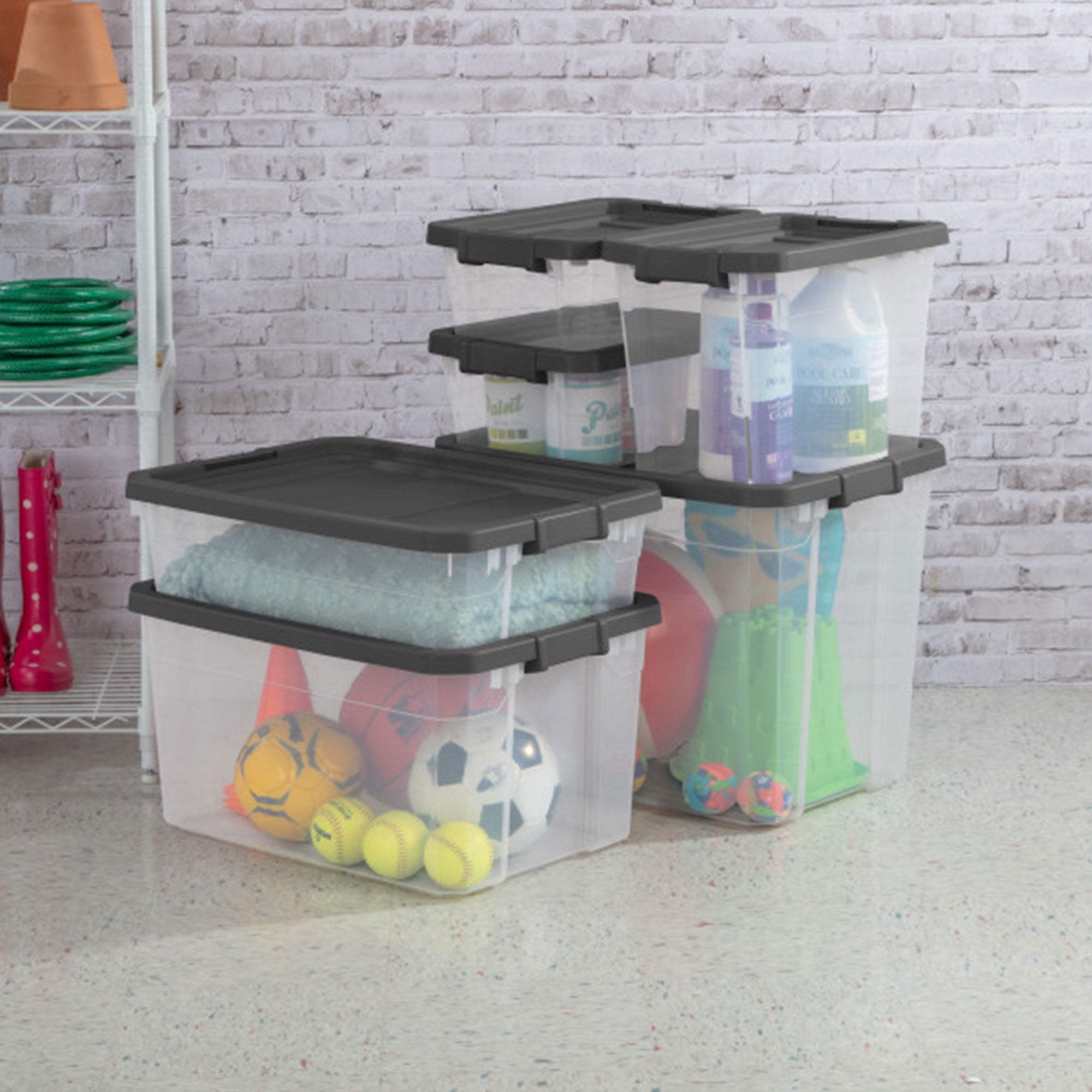 Sterilite 76 Qt Clear Plastic Stacker Storage Bin w/ Lid, Grey (24