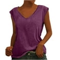 thumbnail image 2 of Femmes Tops Mode Solide Couleur Cap Manches V Cou Décontracté en Vrac Manches Courtes T-Shirt Top Armée Vert L, 2 of 5