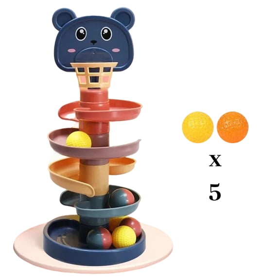 Basketball Tumble Tower, Rotating Funnel & Children's Fun Track Slider, Baby Intelligence Preschool Roller Ball Toy For Ages 1-5, 5-Layer Multifunctional Ball Track Set With 5