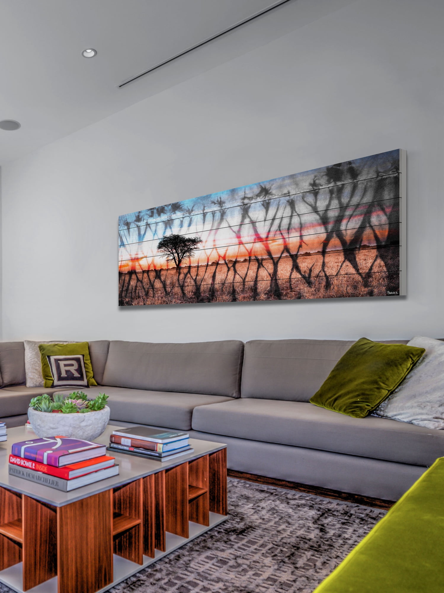 Parvez Taj "African Landscape" Print on White Wood