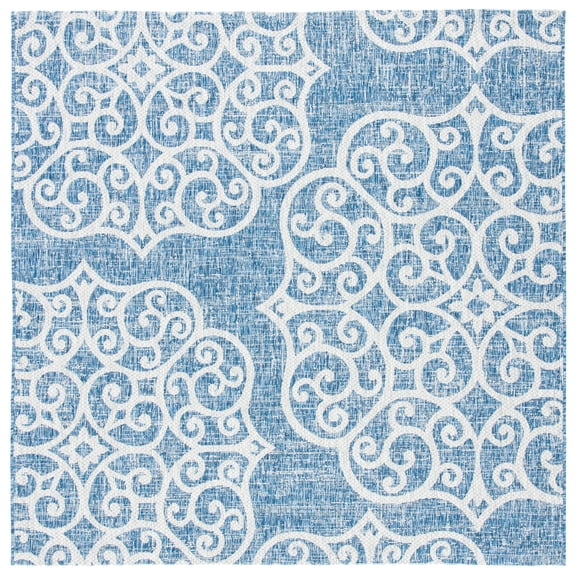 SAFAVIEH Courtyard Caylee Botanical Indoor/Outdoor Area Rug, Navy/Grey, 6'7" x 6'7" Square