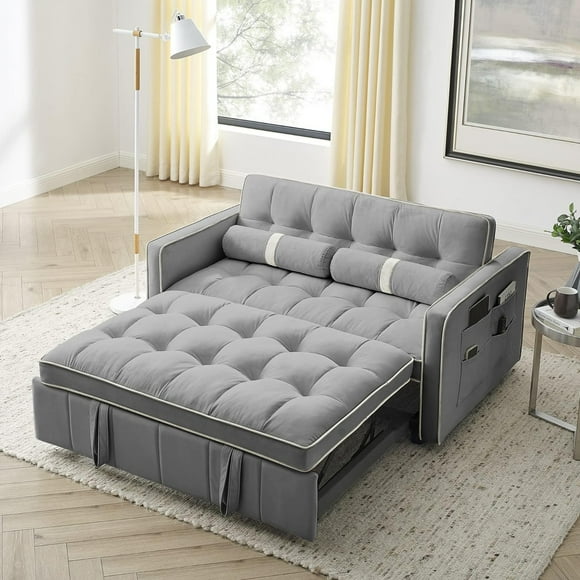 Cosmic Homes Velour Pull Out Sleeper Sofa Bed In Velvet Upholstery - Grey, Sectional Sofa Bed, Living Room Furniture