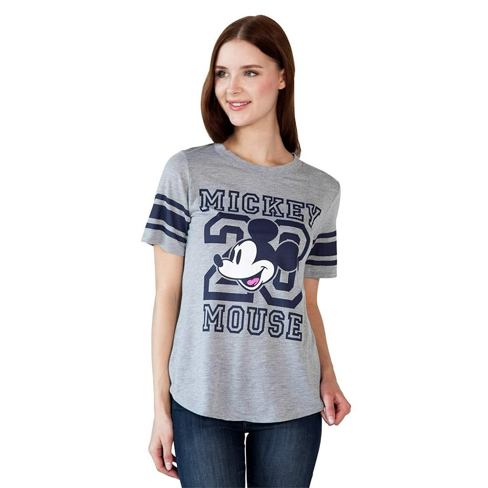 Disney - Juniors Mickey Mouse Athletic T-Shirt Gray Blue Football Style ...