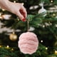 thumbnail image 4 of Adorno navideño de bola de terciopelo peludo de 6 cm | Decoración navideña de poliéster suave en morado, rosa y beige | Decoración ligera para colgar en el árbol | Adorno de corona | Regalo navideño, 4 of 6
