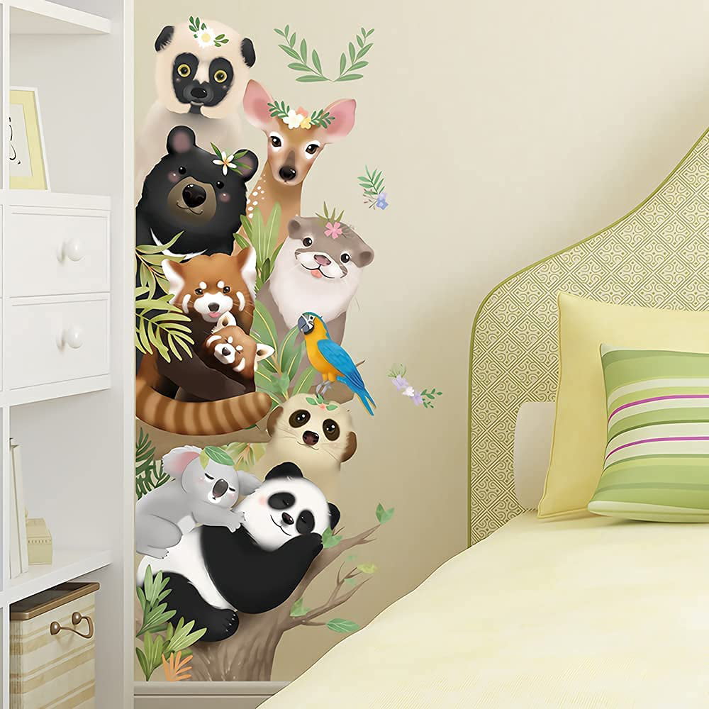 Illustrated Cartoon Animal Print Gifts For Kids Kids Room Decor Jungle Wall Decor Nursery Scene With Many Animals in The Forest
