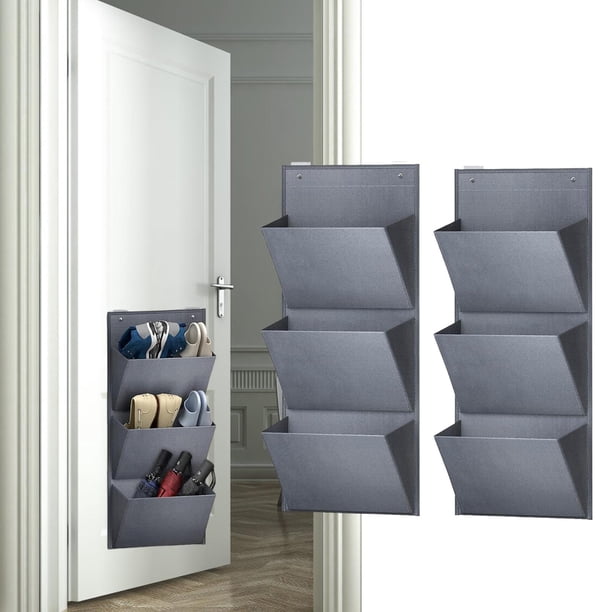 Organizador de zapatos para colgar sobre puerta, 2 piezas, 3 bolsillos, multifuncional, ahorra espacio, zapatero colgante para guarderías, juguetes gris