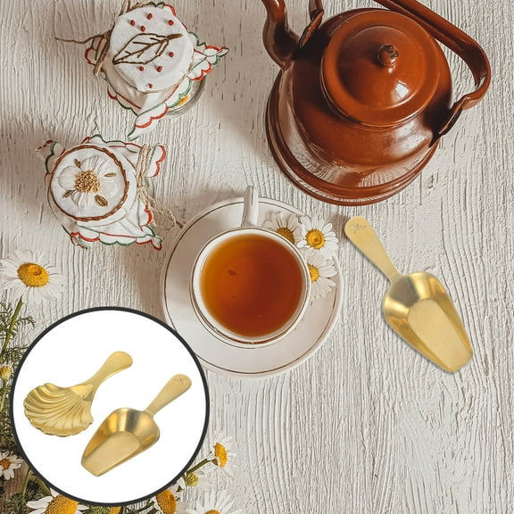 GOOHOCHY 2Pcs Brass Tea Spoon for Loose Tea with Short Handle Golden 9.50X3.20X1.50in