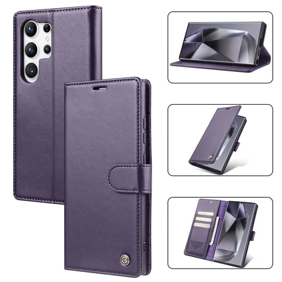 for Samsung Galaxy S21 Ultra Wallet Case [RFID-Blocking] [Card Holder/Cash Slots] [Kickstand] [Magnetic Clasp], Advanced PU Leather Folio Flip Book Protective Shockproof Cover Women Men,Purple
