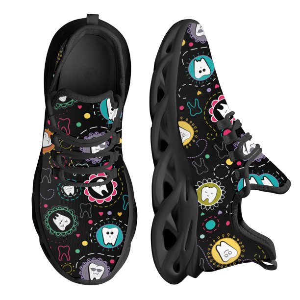 Zapatos planos con estampado de dientes enrejados de dibujos animados para mujer, zapatillas informales de malla transpirable para mujer