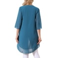 thumbnail image 3 of INSPIRE CHIC Women's Round Neck 3/4 Ruffle Split Sleeve High Low Asymmetrical Chiffon Tunic Blouse Peacock Blue M, 3 of 6