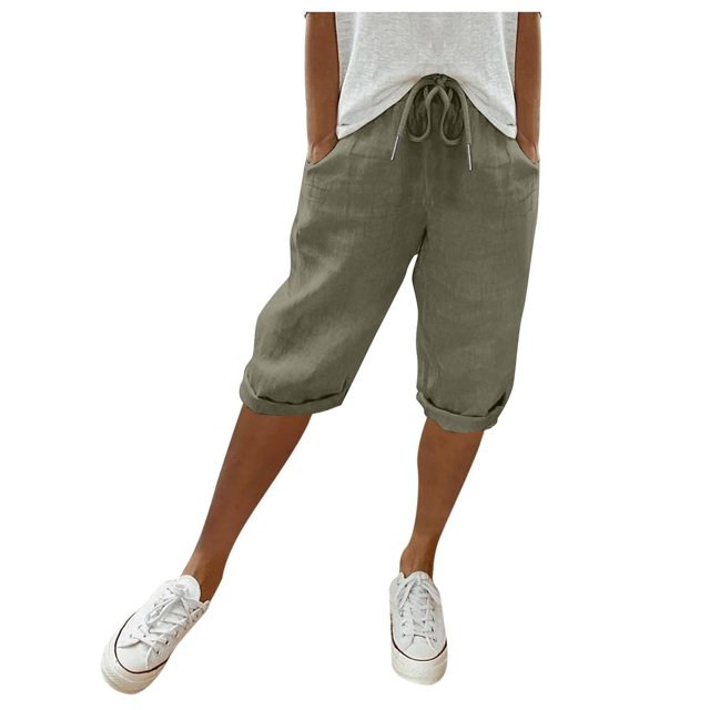 Pants for Women, Trendy Knee Length Drawstring Elastic Waist Summer Gym with Pockets