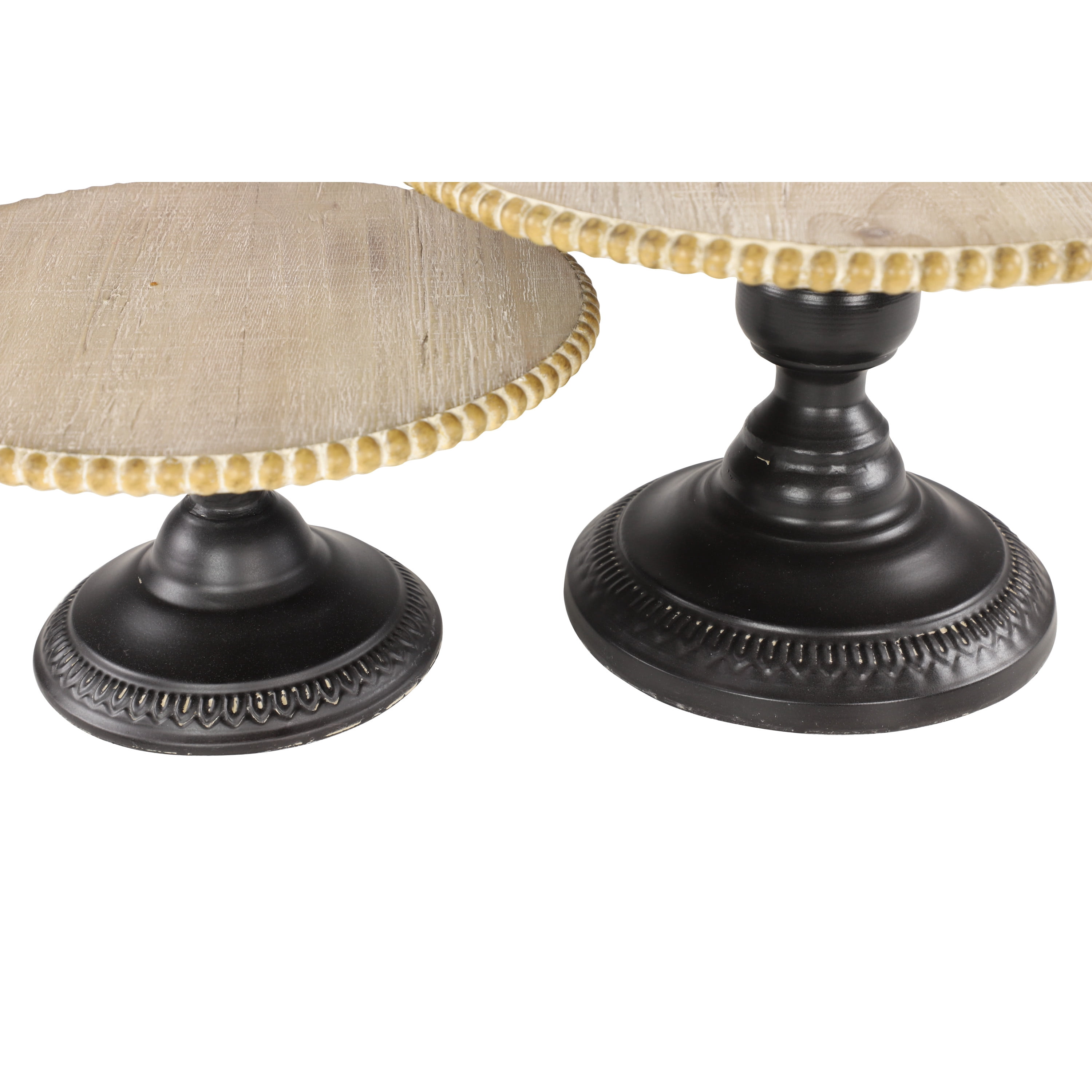 DecMode 13", 11"W Light Brown Wood Decorative Stand with Black Base, 2-Pieces