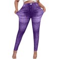 thumbnail image 3 of UVEASISHA Jean Look Leggings for Women High Waisted Casual Skinny Pants Buttery Soft Stretch Jeggings Purple S, 3 of 8
