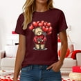 thumbnail image 6 of felwors Teddy Bear Graphic Tee | Valentine's Day Heart Balloons & Flower Casual Crew Neck Short Sleeve Shirt”(Wine, XXL), 6 of 8