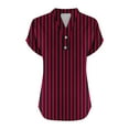 thumbnail image 5 of Staron Women Casual Short Sleeve V-Neck Button Down Blouse Striped Print Loose Comfy Vacation Home T-Shirt Top, Red L, 5 of 5