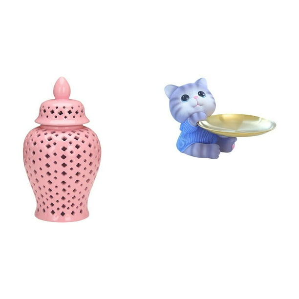 Tarro de cerámica para jengibre,Jarrón de cerámica con jengibre y arreglo floral,Jarrón decorativo de porcelana con tapa,Figura de oso,Bandeja para gatos Bandeja para dulces para gatos