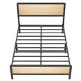 thumbnail image 2 of Full Size Platform Bed Frame, Bed Frame with Natural Rattan Headboard and Footboard, Metal Frame Bed with Under Bed Storage and Strong Slats Support, No Box Spring Needed, 2 of 8