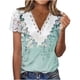 thumbnail image 1 of Tops de Manga Corta con Cuello en V para las Mujeres Blusa de Botón Impresa de Plegado de Verano Casual de Ajuste Regular, 1 of 5