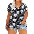 thumbnail image 1 of Top de gran tamaño,Blusa de manga corta con mangas de pétalos de gran tamaño para mujer Blusa con cuello en V impulsada por el rendimiento, 1 of 2