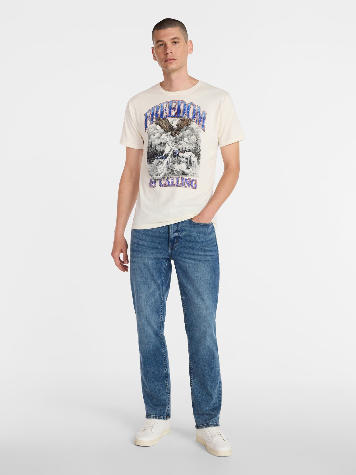 Americana Men's and Big Men's Built Bike Tough Graphic Tee Shirt from Way to Celebrate, Sizes XS-3XLT