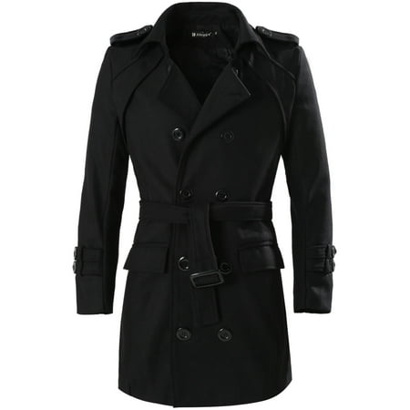 Cotton Blend Blazer Azzuro Men's Fashion Peaked Lapel Button Down Winter Simple Coat Blazer Black (Size M / 38) ()