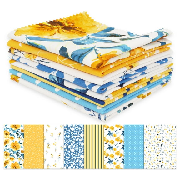 Soimoi 8 Pc Fat Quarter Bundle-FloralsPrint 18"x 22"DIY Patchwork-100% CottonPre-Cut Quilting Fabric Blue-Yellow & White