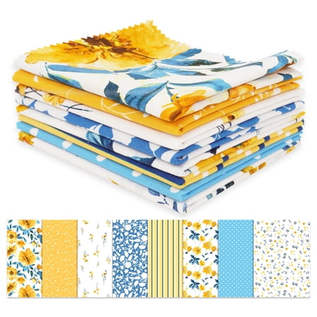 Soimoi 8 Pc Fat Quarter Bundle-FloralsPrint 18"x 22"DIY Patchwork-100% CottonPre-Cut Quilting Fabric Blue-Yellow & White