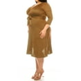 thumbnail image 3 of Women's Plus Size Solid 3/4 Sleeve V-neck Faux Wrap A-line Dress with Waist Tie(Pack of 2), 3 of 7