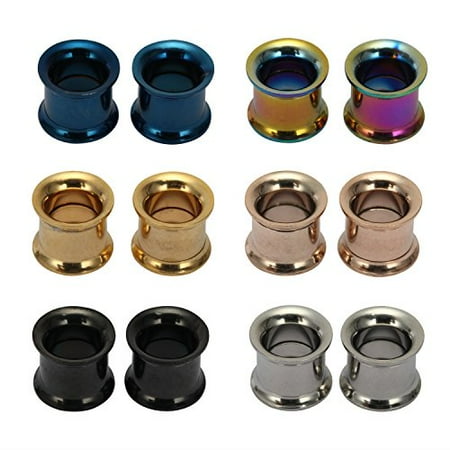 BodyJ4You 12PC Tunnels Screw Fit Plugs 00G Surgical Steel Ear Stretching Gauges Expander Set