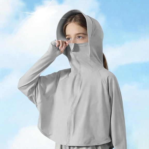 Mifsaly Kids Sun Protection Jackets Girls Boys Quick Dry Long Sleeve Zip Up Hoodie Lightweight Athletic Performance Outerwear Tops with Face Cover and Thumb Holes