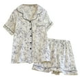 thumbnail image 5 of XIAONU Womens Floral Print Sleepwear Set Loose Short Sleeve Notched Collar Loungewear Set Breathable Minimalist Sleep Pajamas, 5 of 9