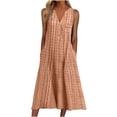 thumbnail image 3 of CNKOO Nouvelles Robes Décontractées Femmes Mode Décontractée Sans Manches Col Boutonné Rayé Imprimé Poche Robe Maxi Robes Femmes Été, 3 of 9