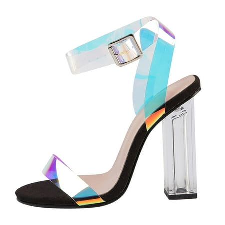 

adviicd Sandalias Women s Square Toe Low Block Heels Open Toe Ankle Strap Dress Pump Shoes