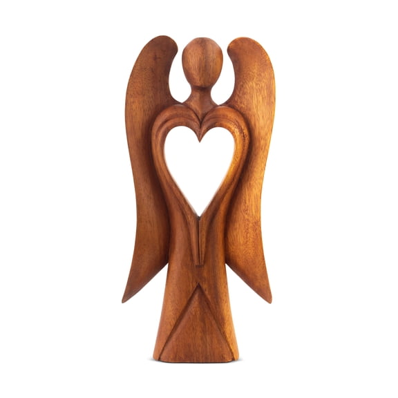 12" Wooden Handmade Abstract Sculpture Statue Handcrafted "Angel of Love" Gift Art Home Decor Figurine Accent Artwork Hand Carved