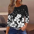 thumbnail image 6 of YUGYXL 3/4 Length Sleeve Womens Tops Dressy Round Neck Pullover Blouse Casual Regular Basic Tees Business Work Tunic Tshirts A Black S, 6 of 6