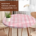 thumbnail image 4 of Pink Plaid Round Tablecloth, Fitted Table Cover with Elastic for 36"-44" Round Tables, Modern Art Checkered Farmhouse Table Cloth Outdoor Indoor Dinning Party Waterproof Tablecloths, 4 of 7