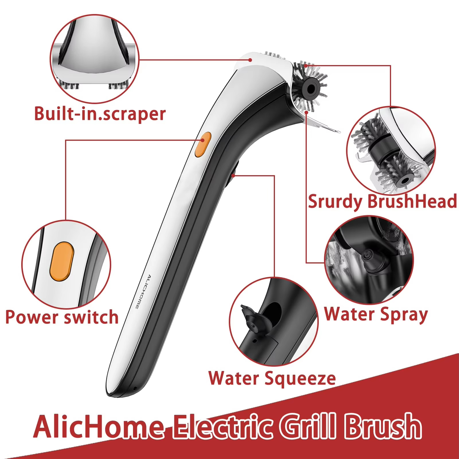 Electric Grill Brush and Scraper for Barbecue, Safe Bristles Grill Brush for Outdoor Grill, Steam Grill Cleaning Brush